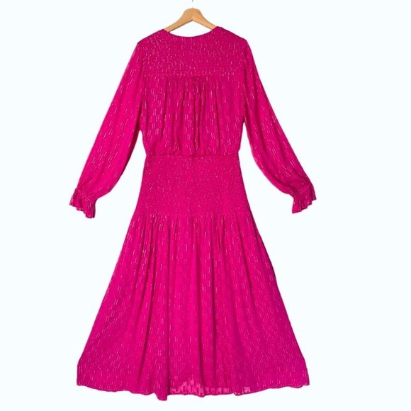 Anthropologie Fuchsia Gold Thread Button Front Long Sleeve Maxi Dress Size M NWT - Picture 3 of 8